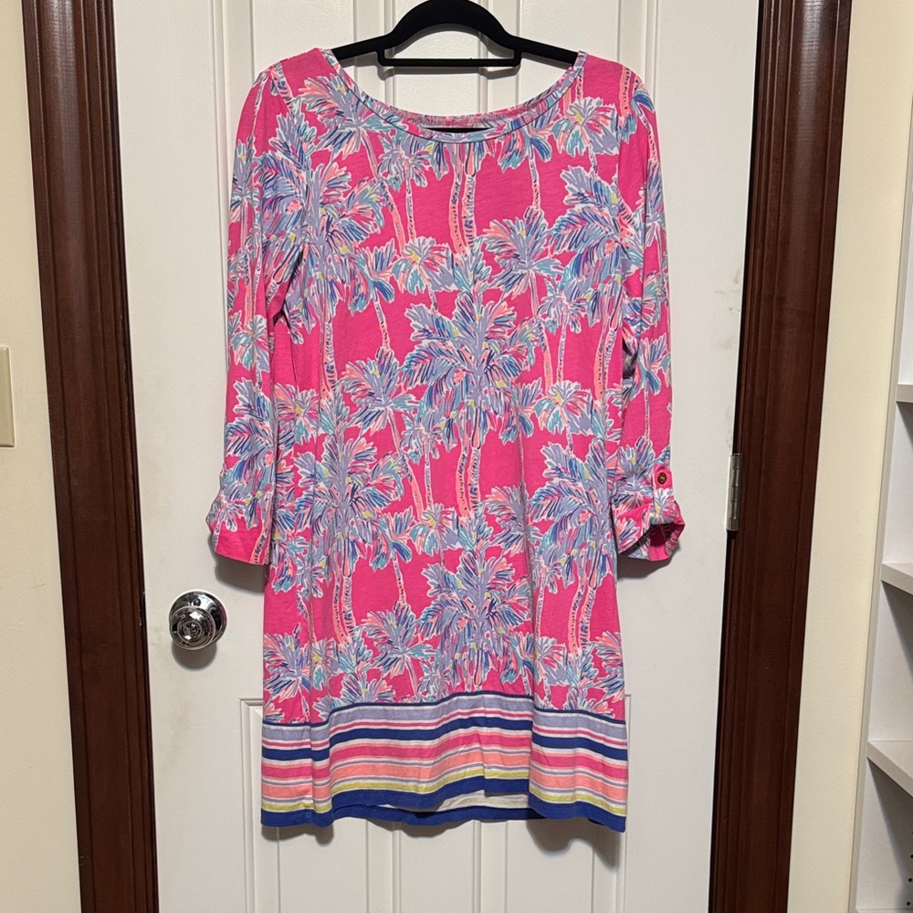Lilly Pulitzer palm tree print linden Dress L EUC